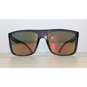Oversized Sunglasses Black Smoke Frame Mirrored Gradient Lenses Red Accent Arms